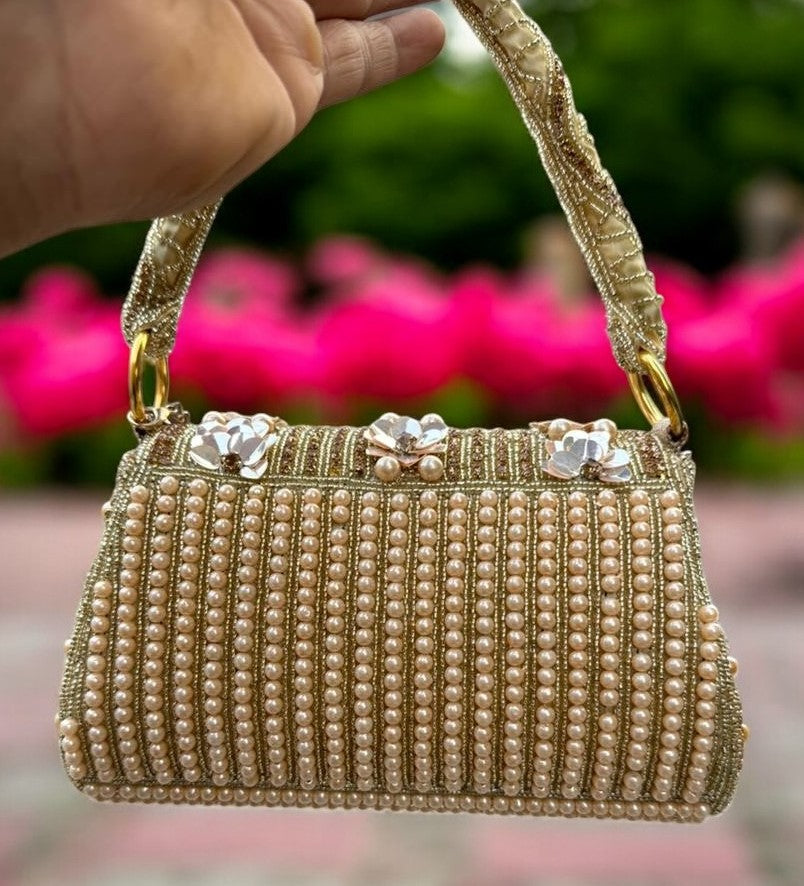 Slingss Luxury Range Flower Embroidered Partywear Handbag For Ladies With Handle