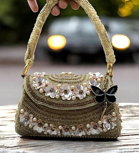 Slingss Luxury Range Flower Embroidered Partywear Handbag For Ladies With Handle