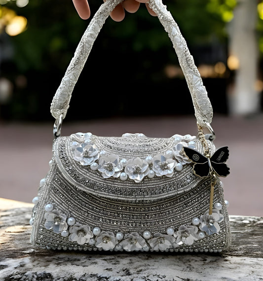 Slingss Luxury Range Flower Embroidered Partywear Handbag For Ladies With Handle