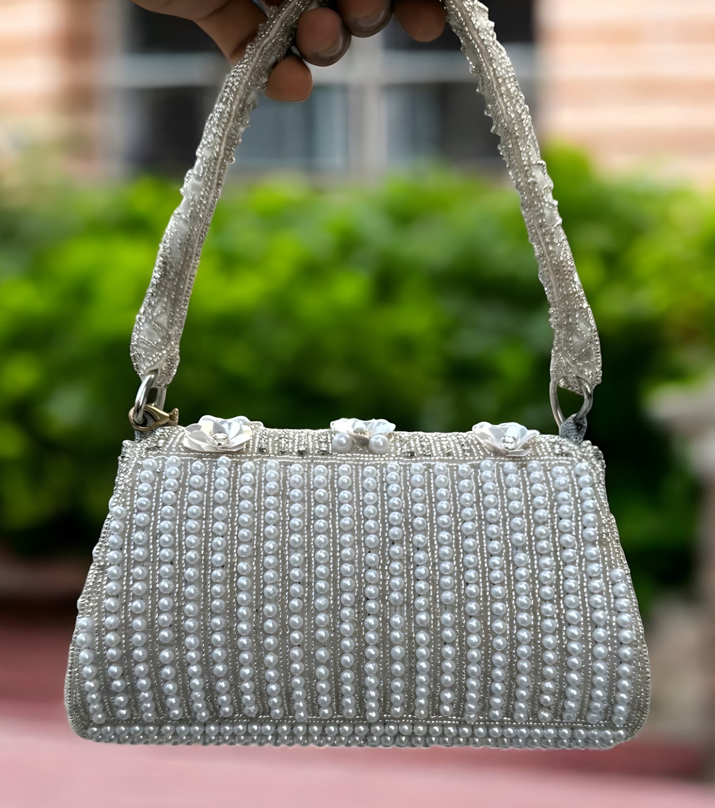 Slingss Luxury Range Flower Embroidered Partywear Handbag For Ladies With Handle