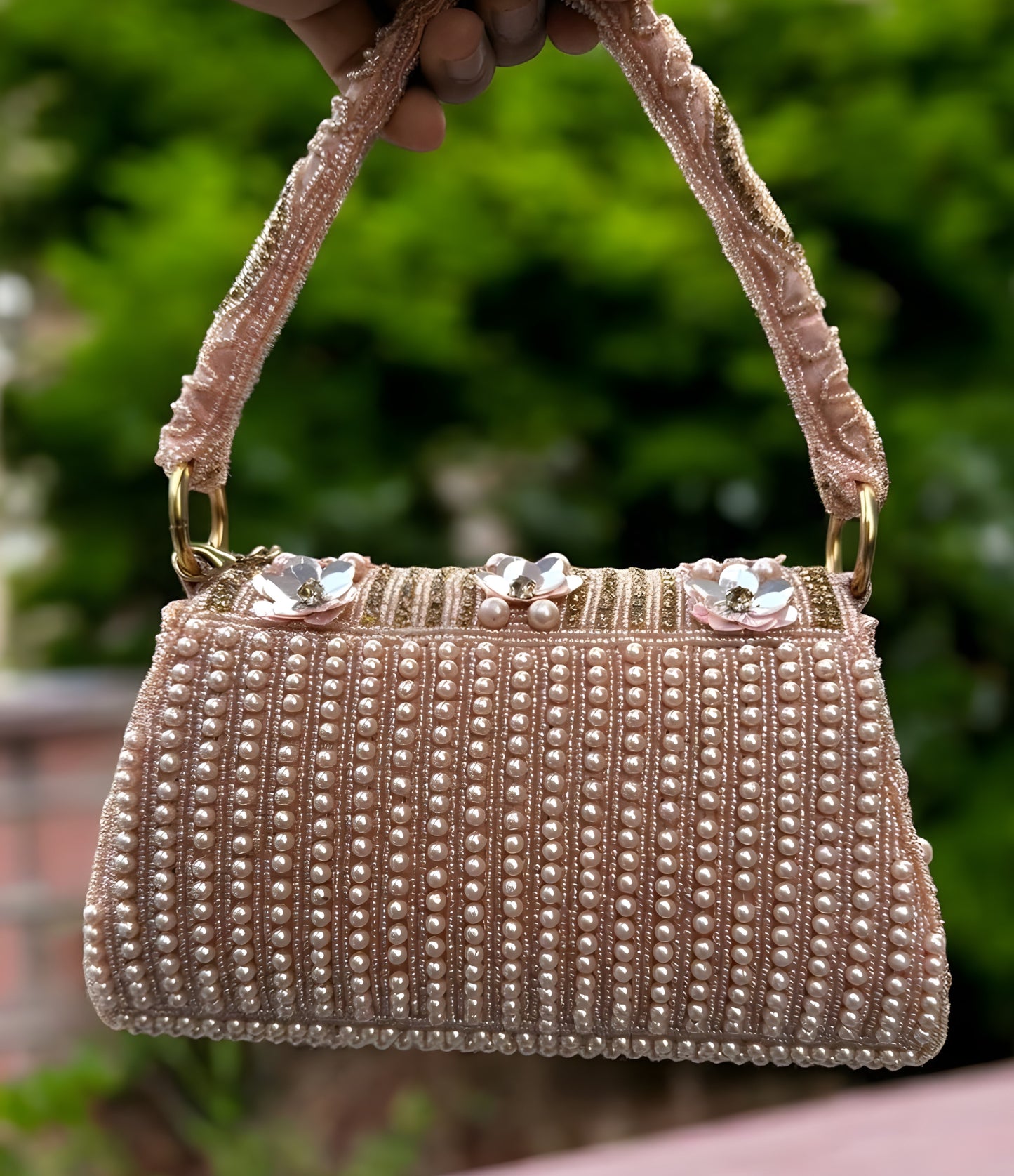 Slingss Luxury Range Flower Embroidered Partywear Handbag For Ladies With Handle