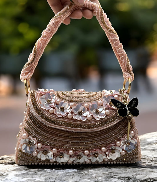 Slingss Luxury Range Flower Embroidered Partywear Handbag For Ladies With Handle