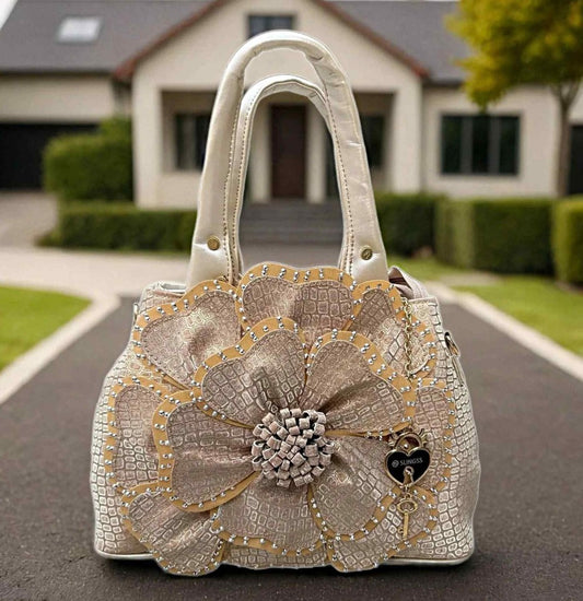 Slingss Premium Range Big Size Golden Embroidered Partywear Bag For Ladies