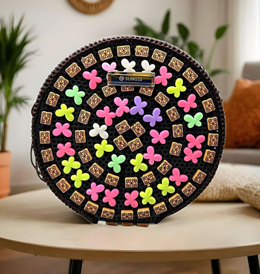 Slingss Exclusive Handmade Eco-Friendly Wooden Round Shape Sling Bag For Ladies With Long Strap