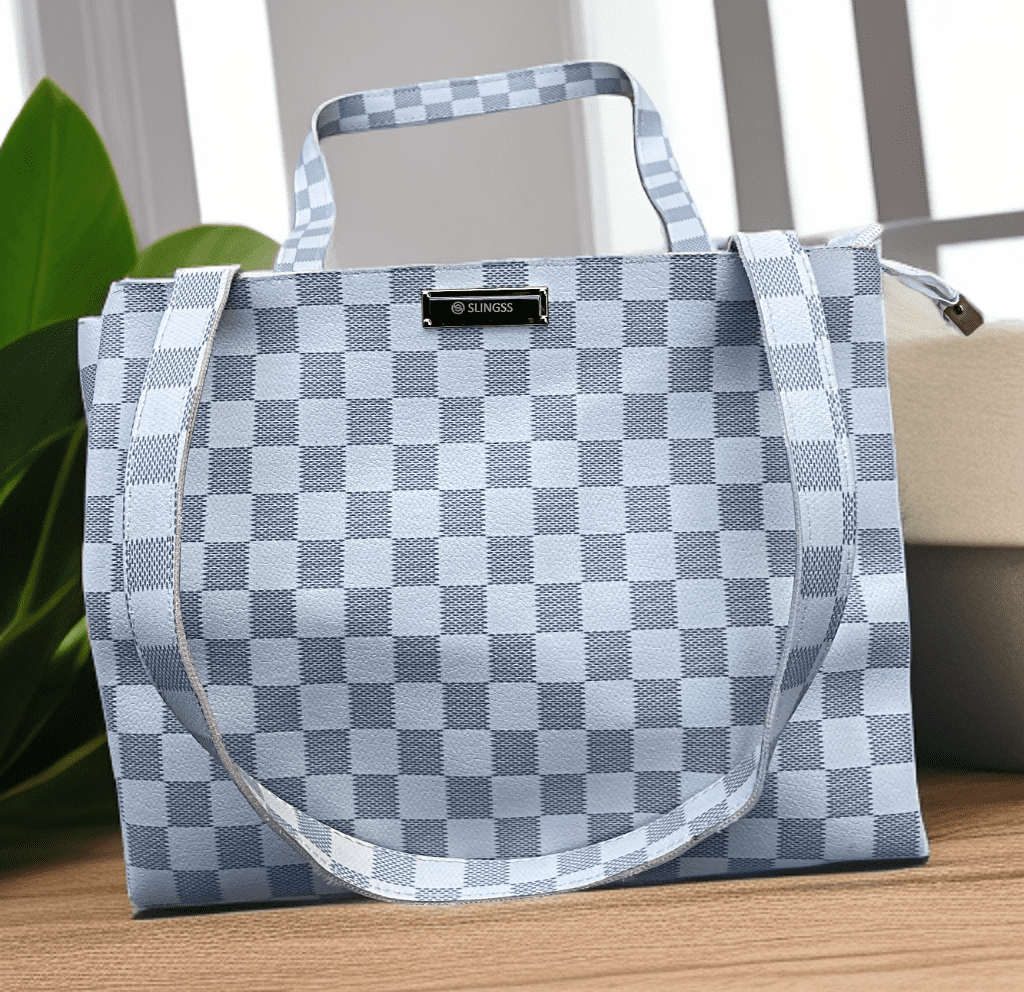 Slingss Checkered Dual Color Leather Look Hand/Tote Bag For Ladies