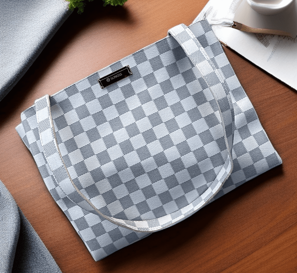 Slingss Checkered Dual Color Leather Look Hand/Tote Bag For Ladies