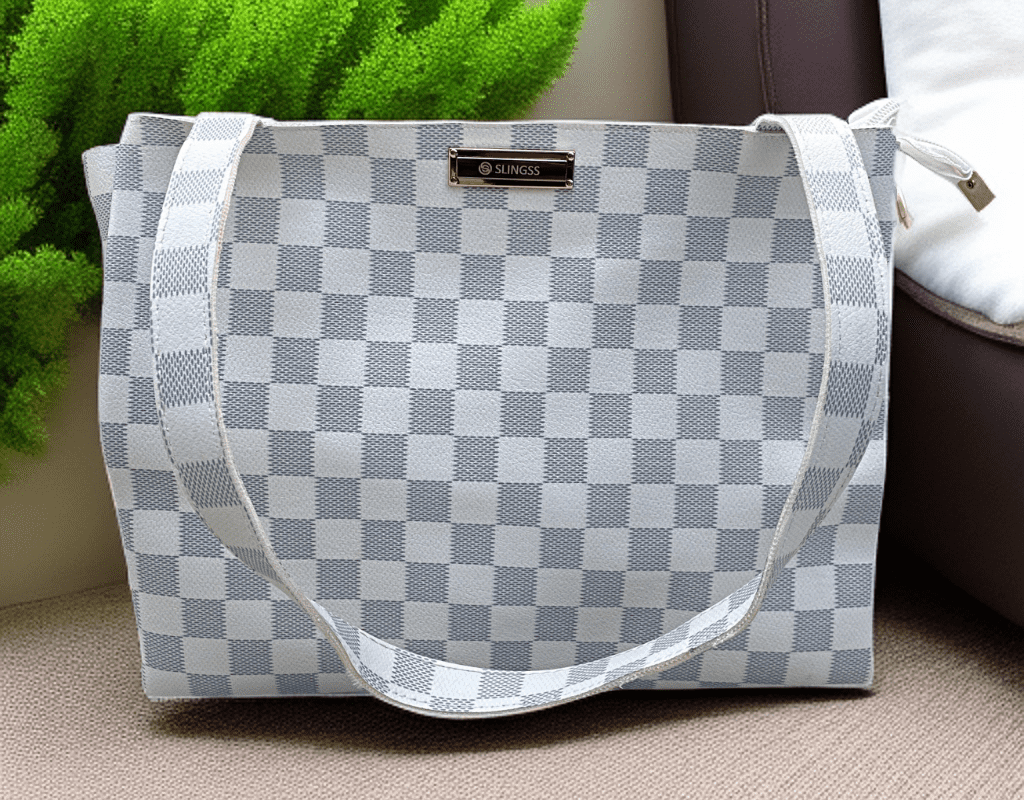 Slingss Checkered Dual Color Leather Look Hand/Tote Bag For Ladies