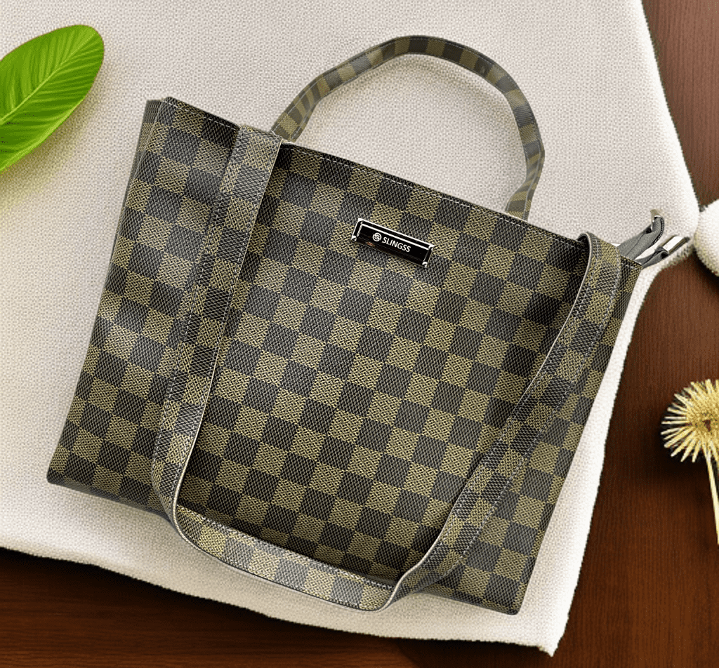 Slingss Checkered Leather Big Size Hand/Tote Bag For Ladies