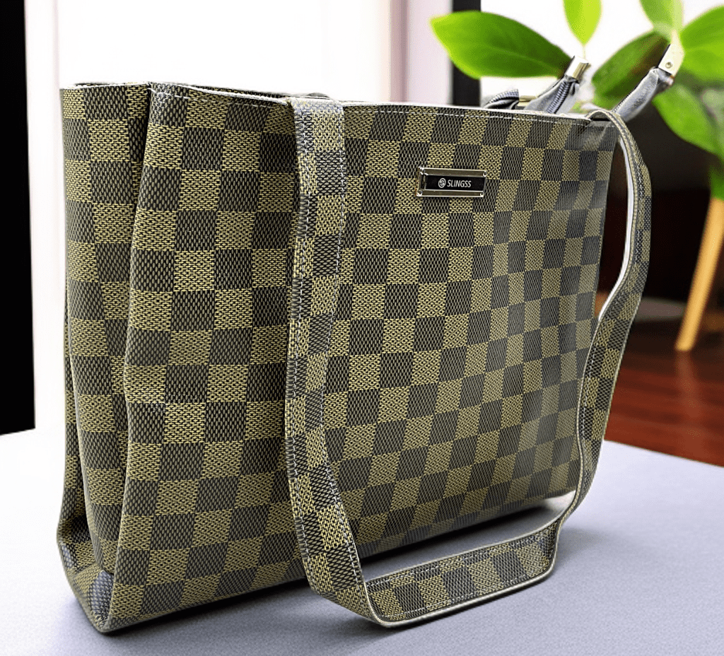 Slingss Checkered Leather Big Size Hand/Tote Bag For Ladies