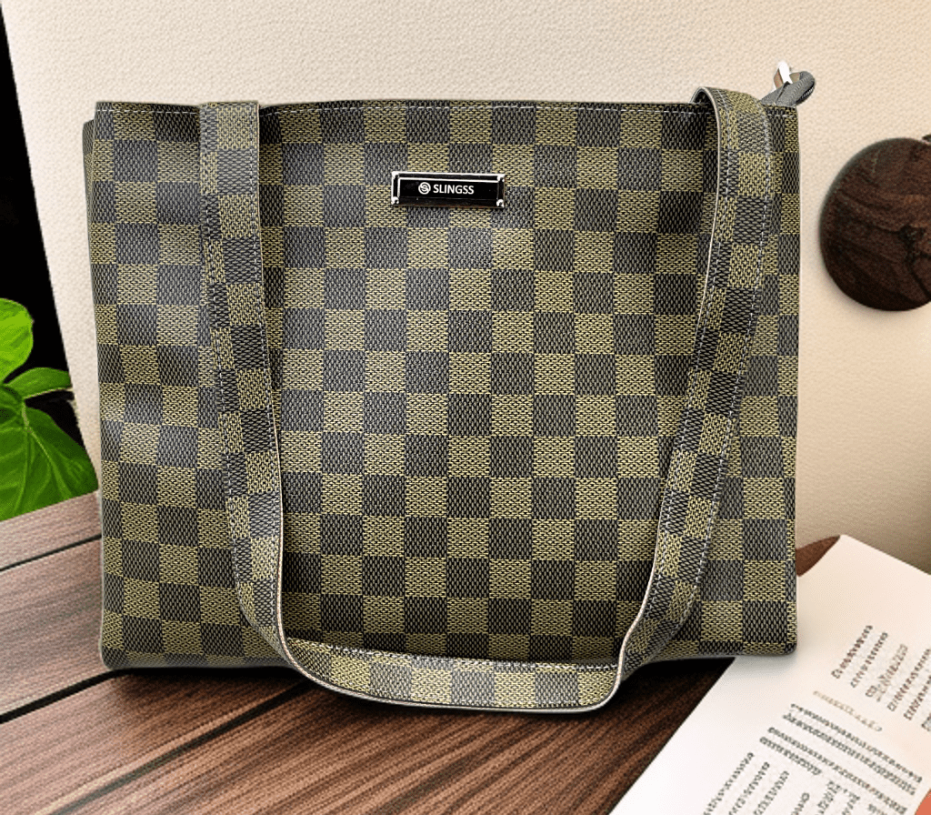 Slingss Checkered Leather Big Size Hand/Tote Bag For Ladies