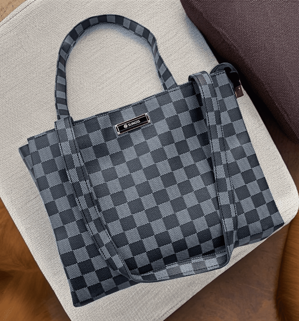 Slingss Checkered Leather Big Size Hand/Tote Bag For Ladies