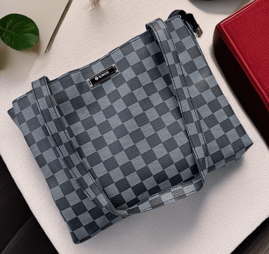Slingss Checkered Leather Big Size Hand/Tote Bag For Ladies