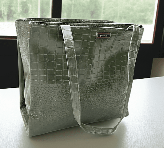 Slingss Green Leather Big Size Hand/Tote Bag For Ladies