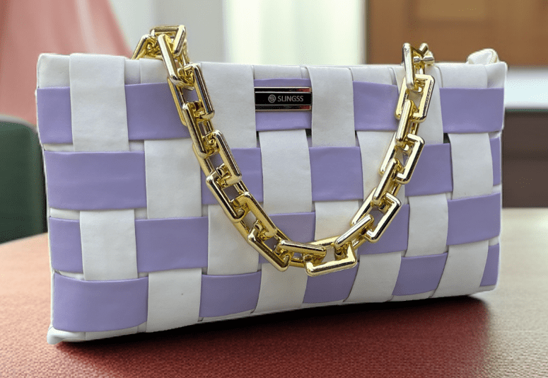 Slingss Dual Color Solid Sling Bag For Ladies With Golden Chain And Strap