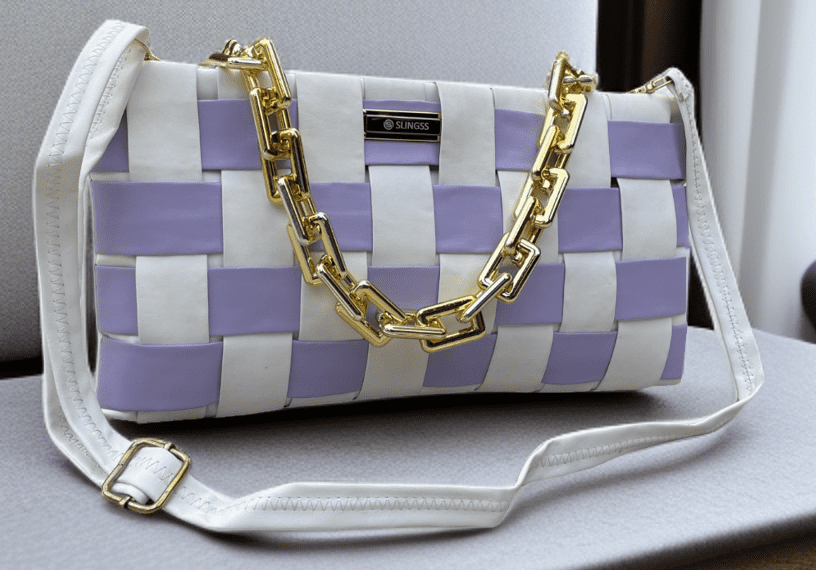 Slingss Dual Color Solid Sling Bag For Ladies With Golden Chain And Strap