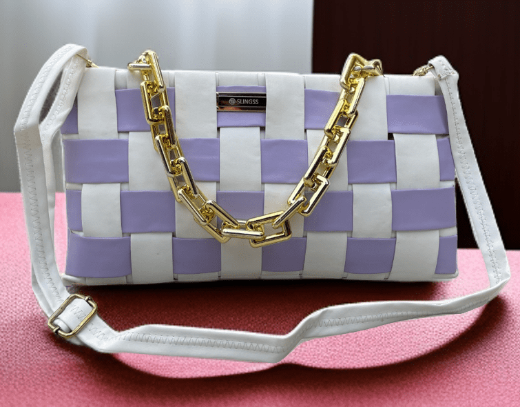 Slingss Dual Color Solid Sling Bag For Ladies With Golden Chain And Strap