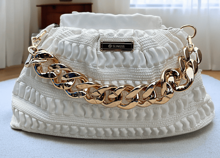 Slingss Premium Range White Color Leather Material Sling Bag For Ladies With Golden Chain