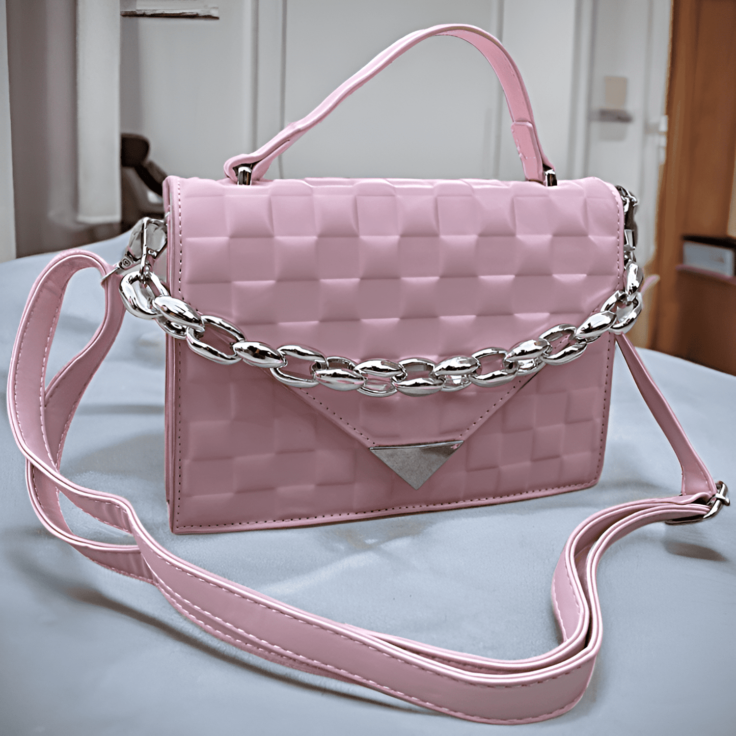 Slingss Premium Range Pink Color Beautiful Sling Bag For Ladies With Silver Handle Chain