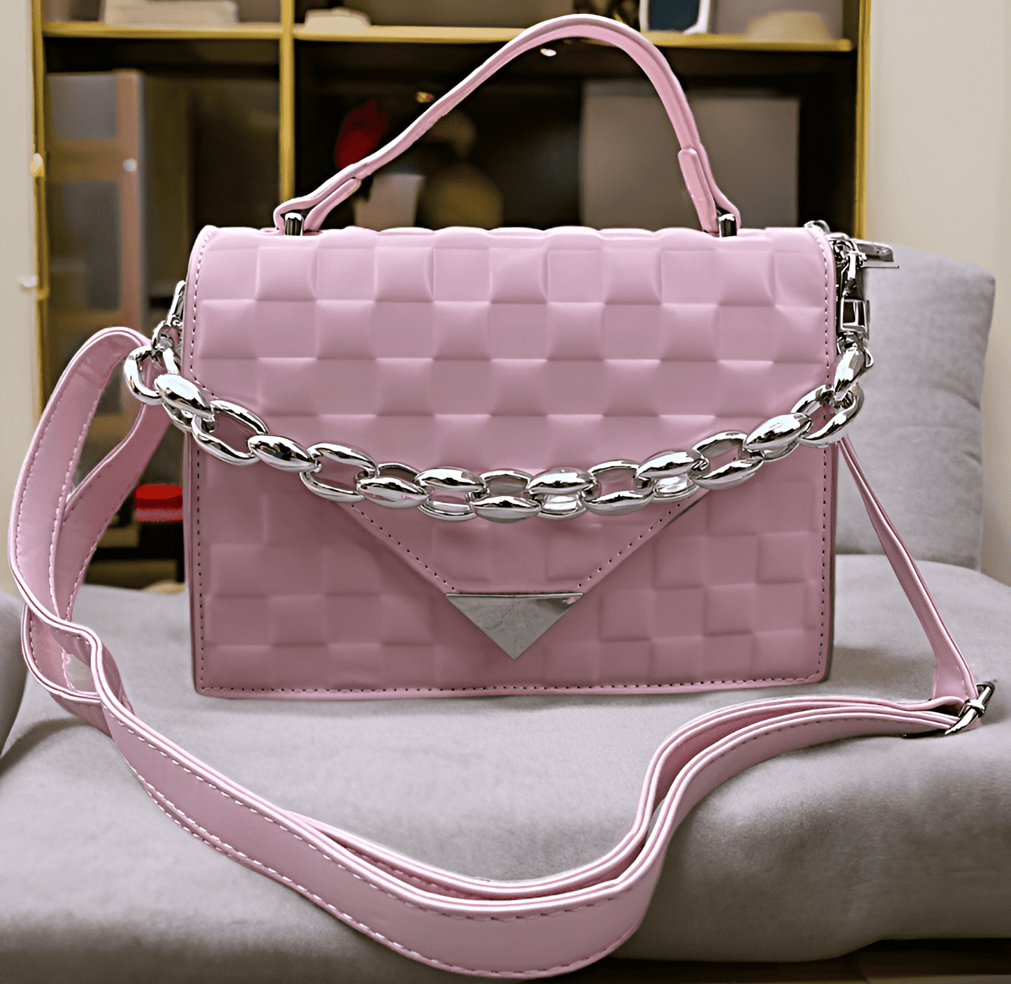 Slingss Premium Range Pink Color Beautiful Sling Bag For Ladies With Silver Handle Chain