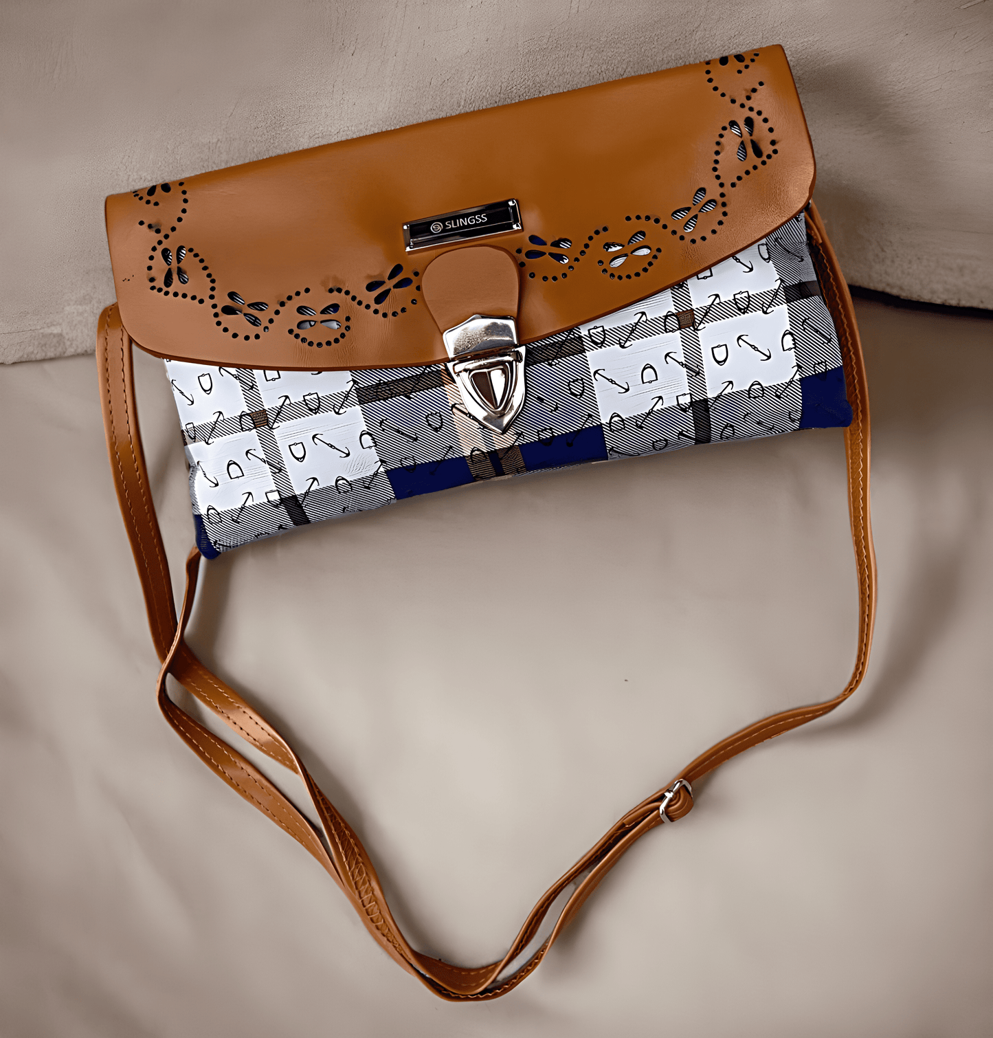 Slingss Dual Color Leather Look Sling Bag For Ladies With Long Belt