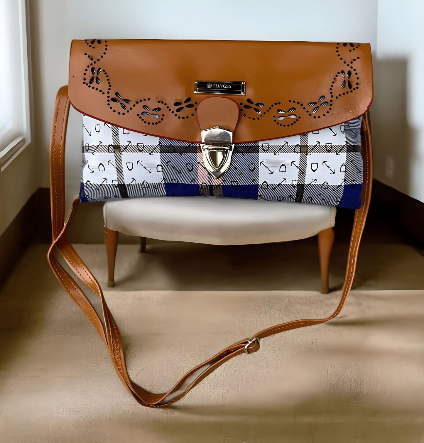 Slingss Dual Color Leather Look Sling Bag For Ladies With Long Belt