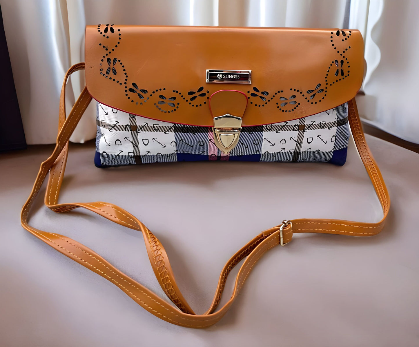 Slingss Dual Color Leather Look Sling Bag For Ladies With Long Belt