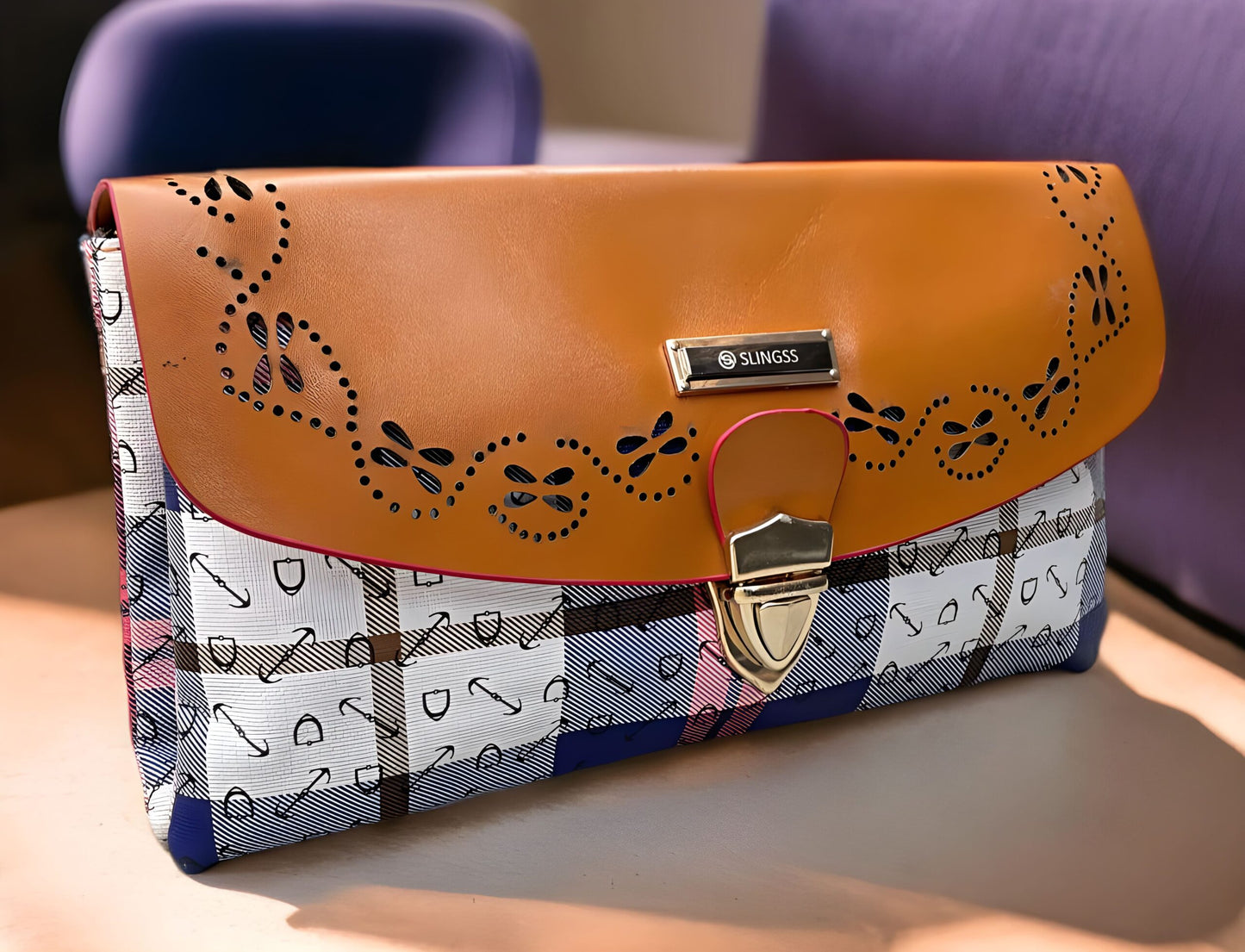 Slingss Dual Color Leather Look Sling Bag For Ladies With Long Belt