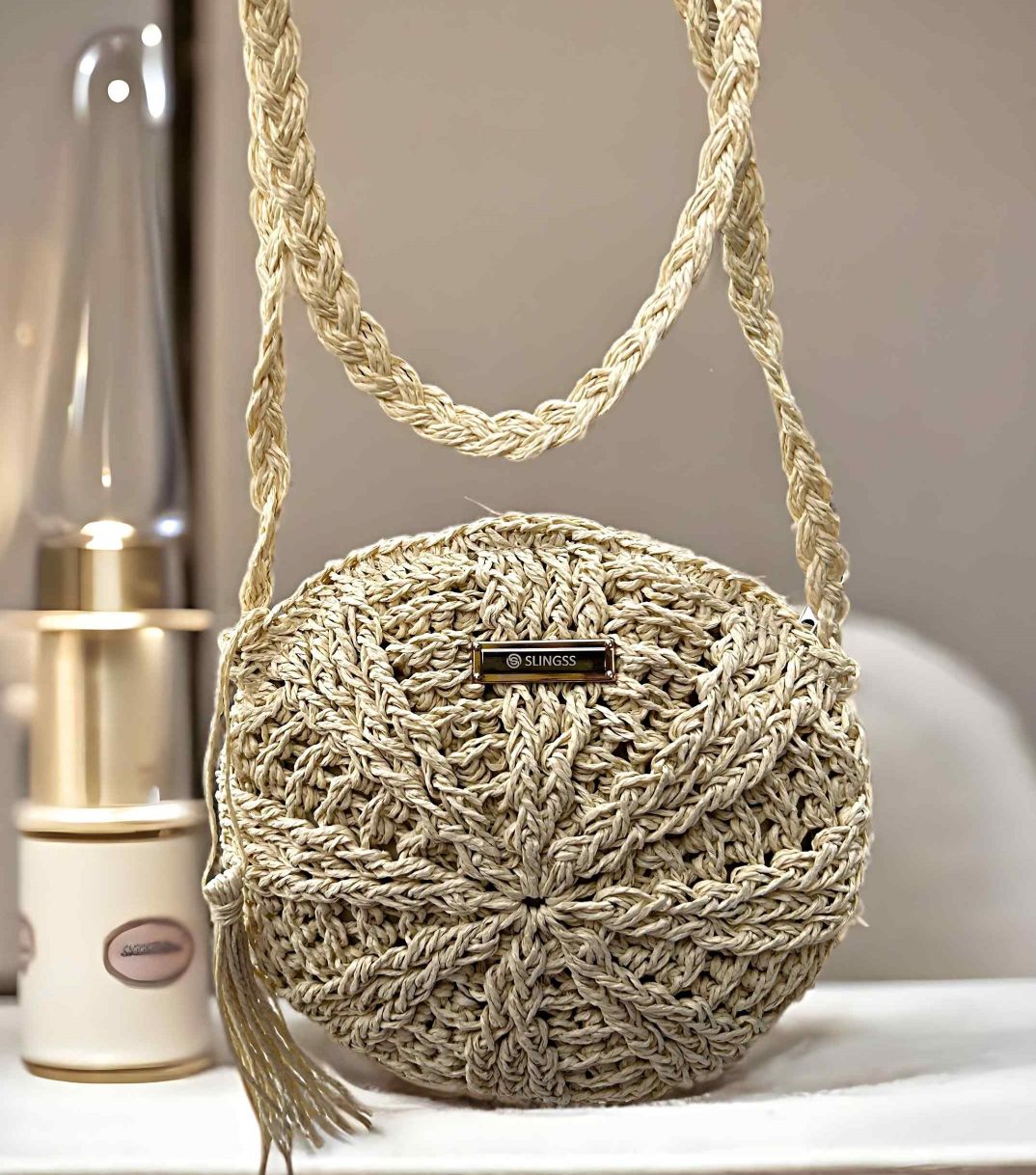 Slingss Exclusive Handmade Eco-Friendly Jute Round Shape Sling Bag For Ladies With Long Strap