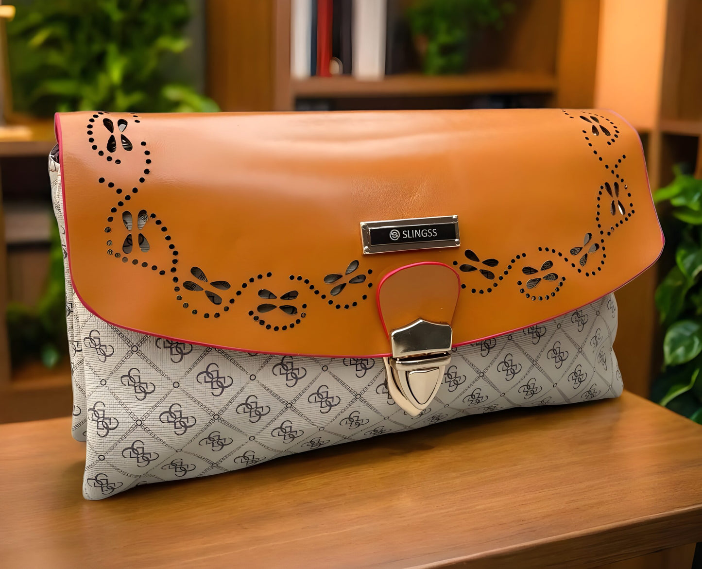 Slingss Dual Color Leather Look Sling Bag For Ladies With Long Belt