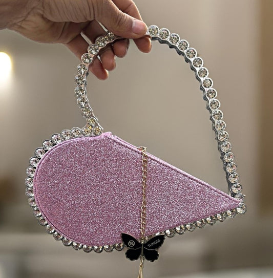 Slingss Exclusive Premium Heart Shape Partywear Diamond Embroidered Handbag For Ladies