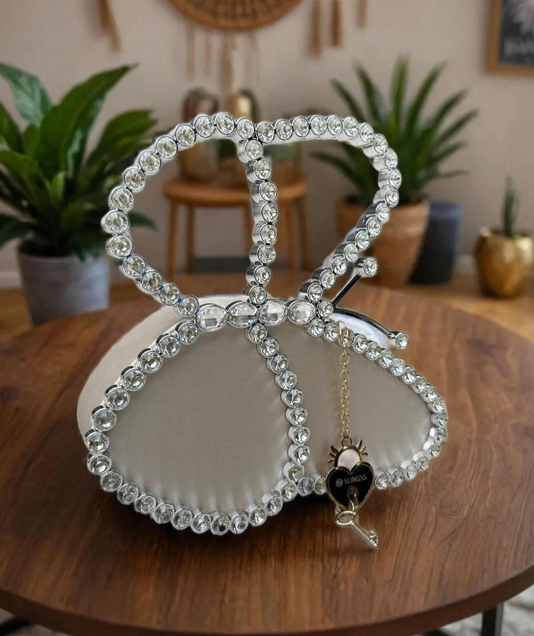 Slingss Exclusive Premium Butterfly Shape Partywear Diamond Embroidered Handbag For Ladies
