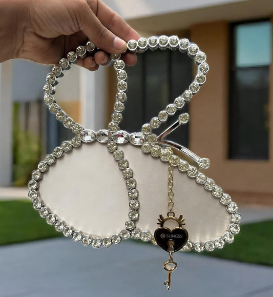 Slingss Exclusive Premium Butterfly Shape Partywear Diamond Embroidered Handbag For Ladies