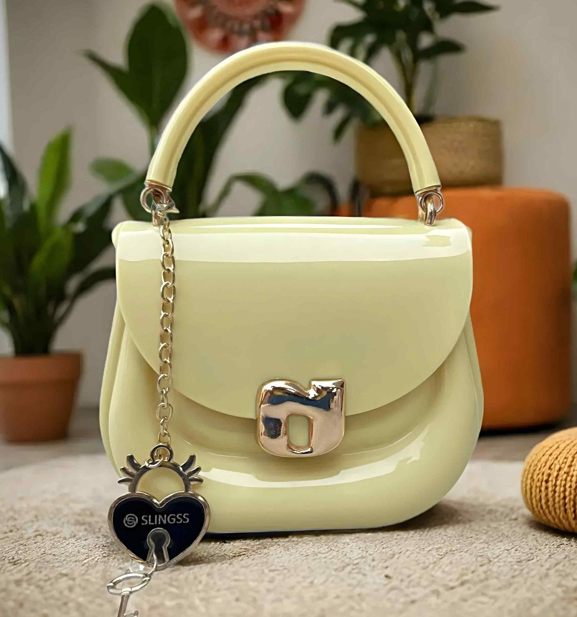 Slingss Mini Partywear Silicon Purse For Girls With Handel & Long Belt