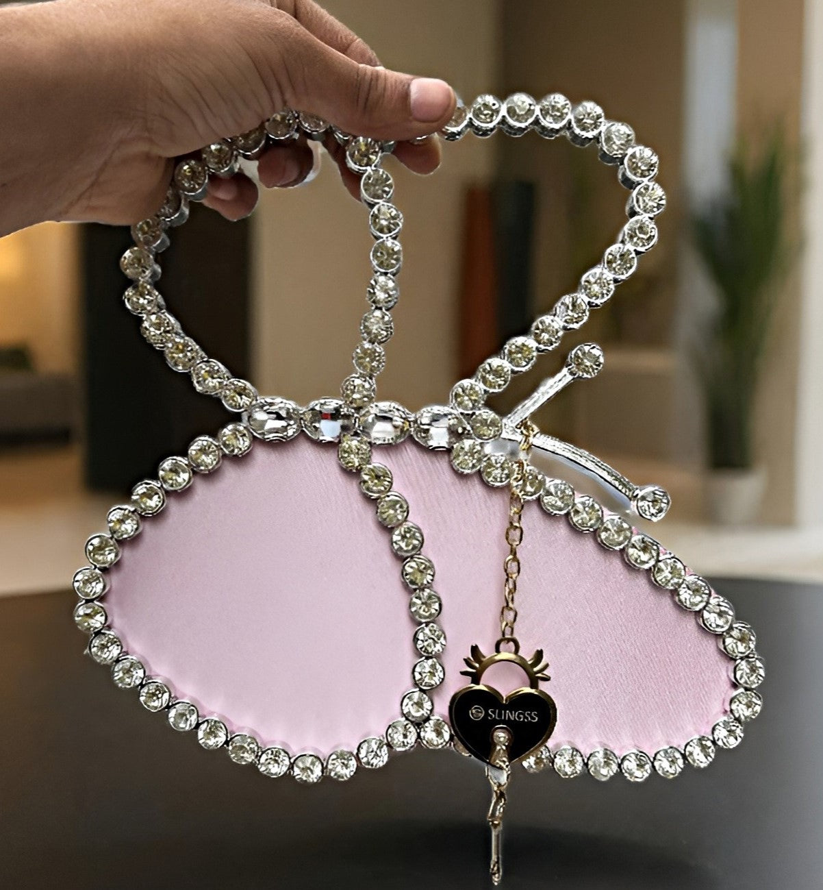 Slingss Exclusive Premium Butterfly Shaped Partywear Diamond Embroidered Handbag For Ladies