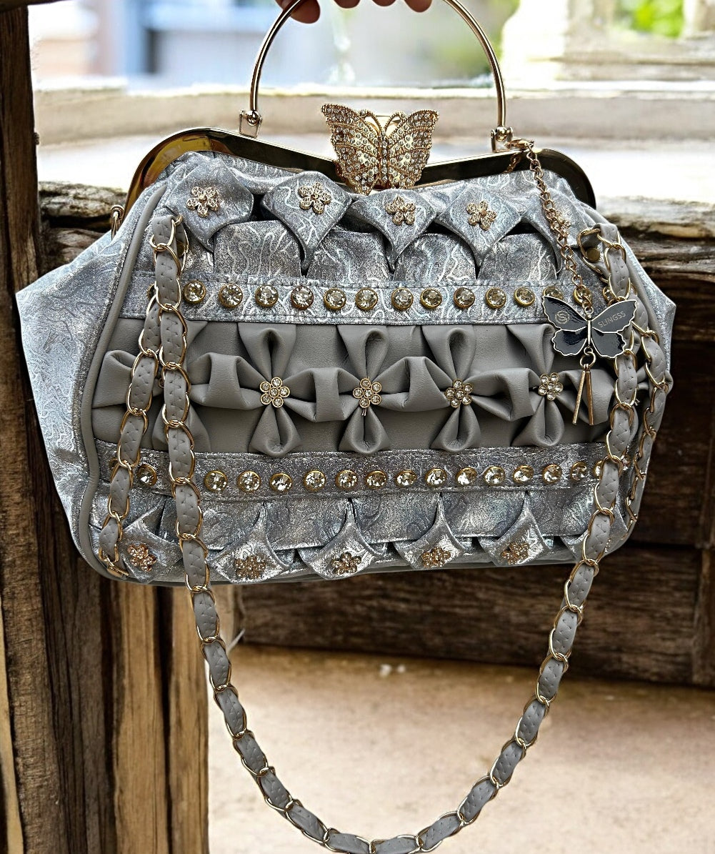 Slingss Luxury Range Big Size Embroidered Partywear Bag For Ladies With Handle & Shoulder Strap