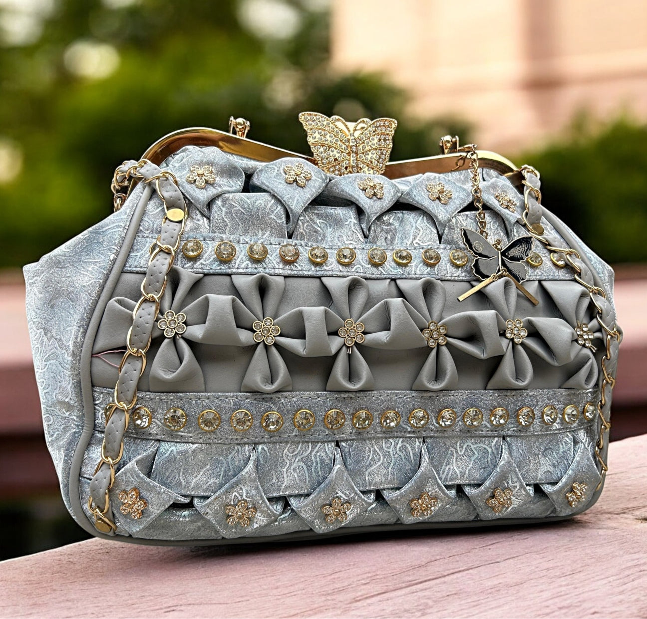 Slingss Luxury Range Big Size Embroidered Partywear Bag For Ladies With Handle & Shoulder Strap