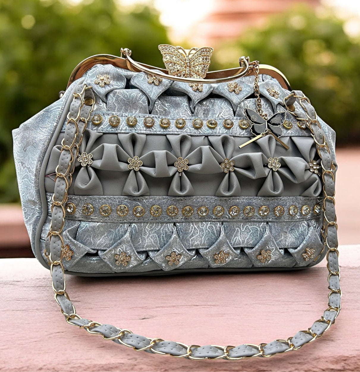 Slingss Luxury Range Big Size Embroidered Partywear Bag For Ladies With Handle & Shoulder Strap