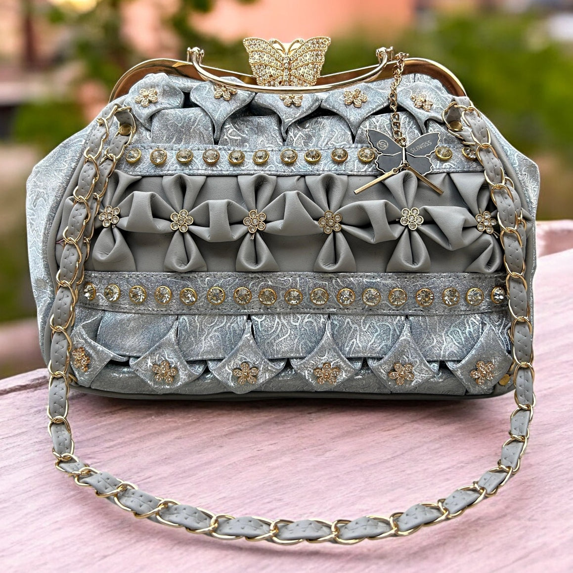 Slingss Luxury Range Big Size Embroidered Partywear Bag For Ladies With Handle & Shoulder Strap