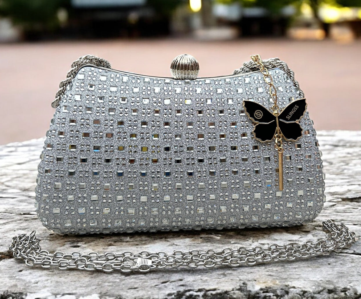 Slingss Exclusive Luxury Range Partywear Embroidered Clutch For Ladies With Handle & Long Chain