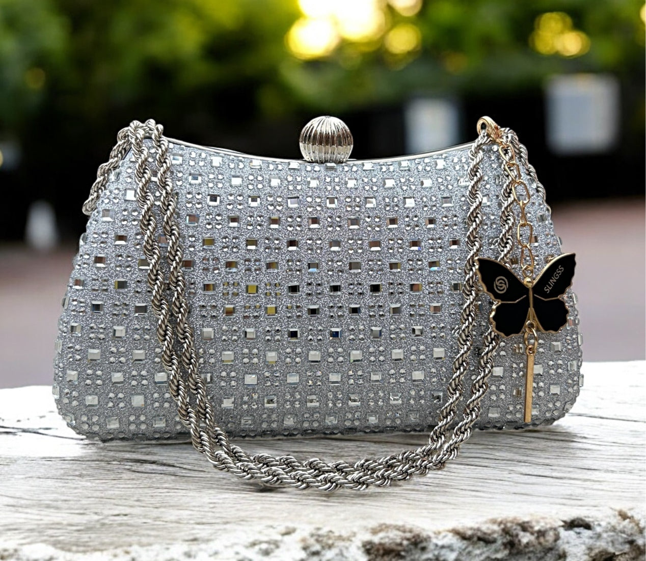 Slingss Exclusive Luxury Range Partywear Embroidered Clutch For Ladies With Handle & Long Chain