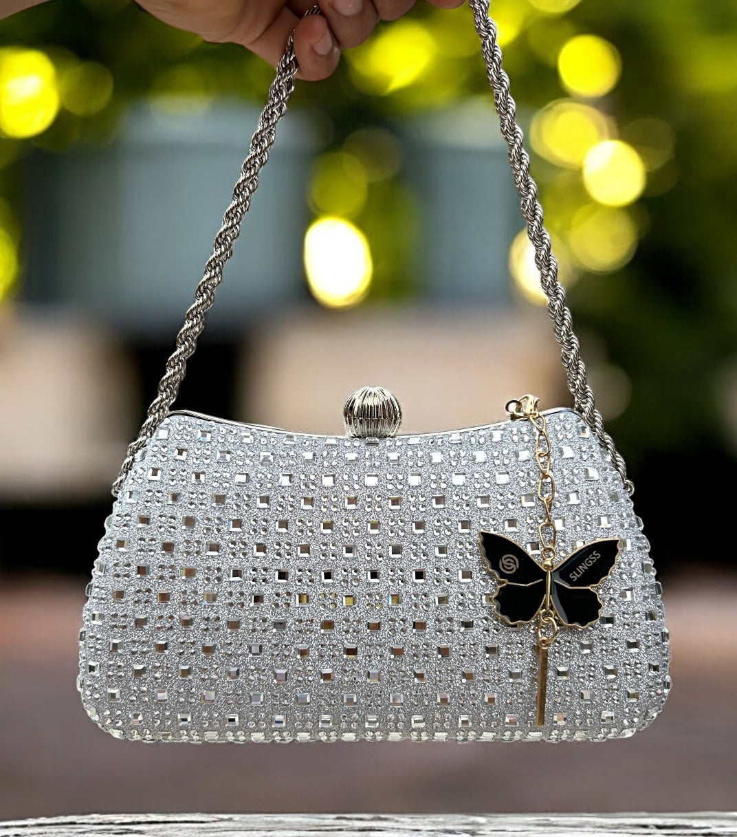 Slingss Exclusive Luxury Range Partywear Embroidered Clutch For Ladies With Handle & Long Chain