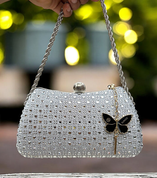 Slingss Exclusive Luxury Range Partywear Embroidered Clutch For Ladies With Handle & Long Chain