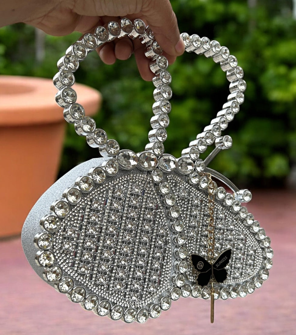 Slingss Exclusive Premium Butterfly Shaped Partywear Diamond Embroidered Handbag For Ladies