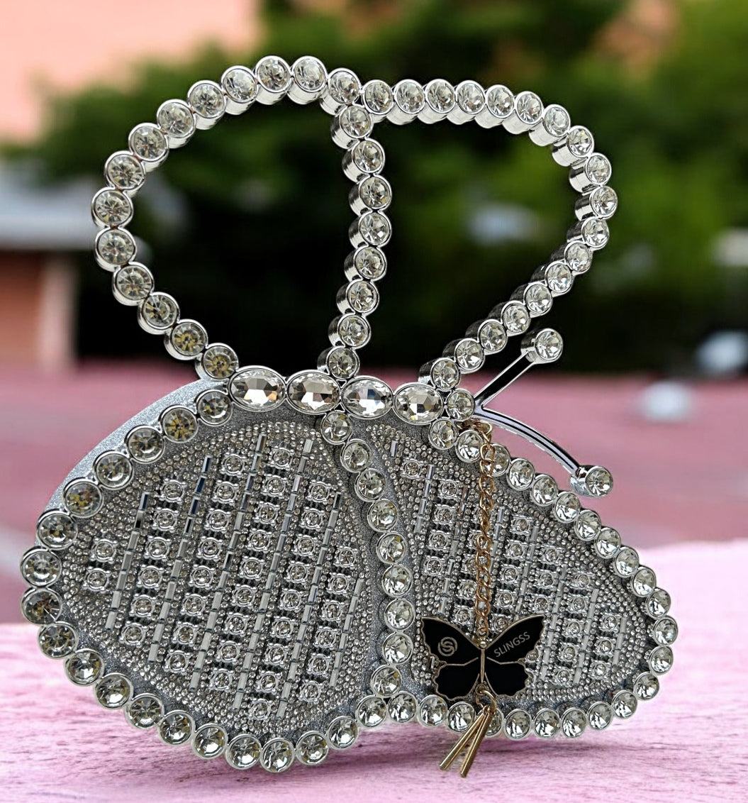 Slingss Exclusive Premium Butterfly Shaped Partywear Diamond Embroidered Handbag For Ladies