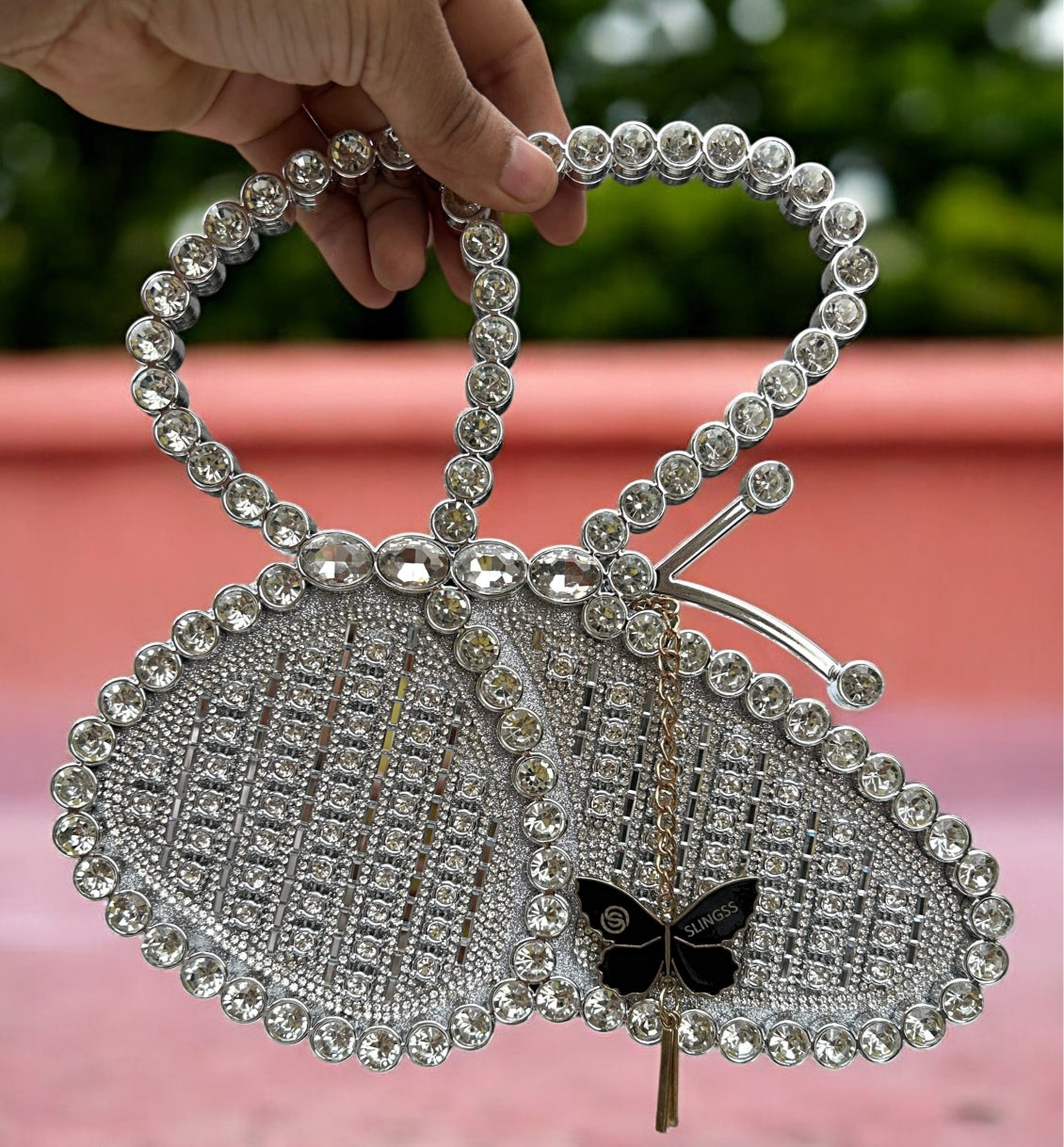 Slingss Exclusive Premium Butterfly Shaped Partywear Diamond Embroidered Handbag For Ladies