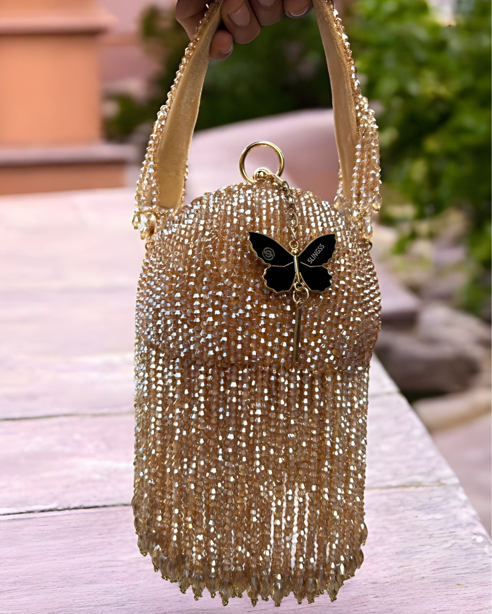 Slingss Exclusive Luxury Range Ball Shaped Crystal Partywear Handbag For Ladies With Handle