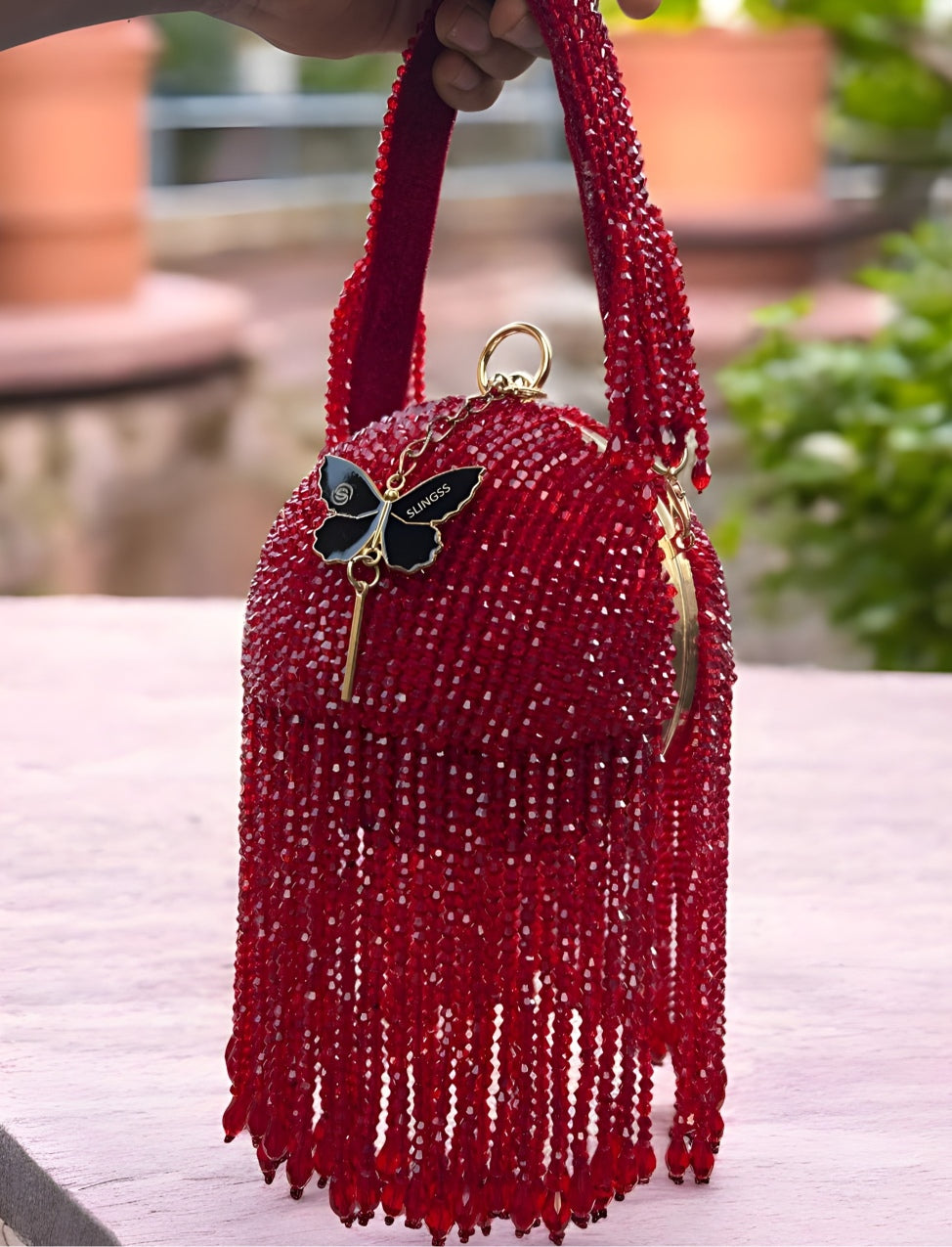 Slingss Exclusive Luxury Range Ball Shaped Crystal Partywear Handbag For Ladies With Handle