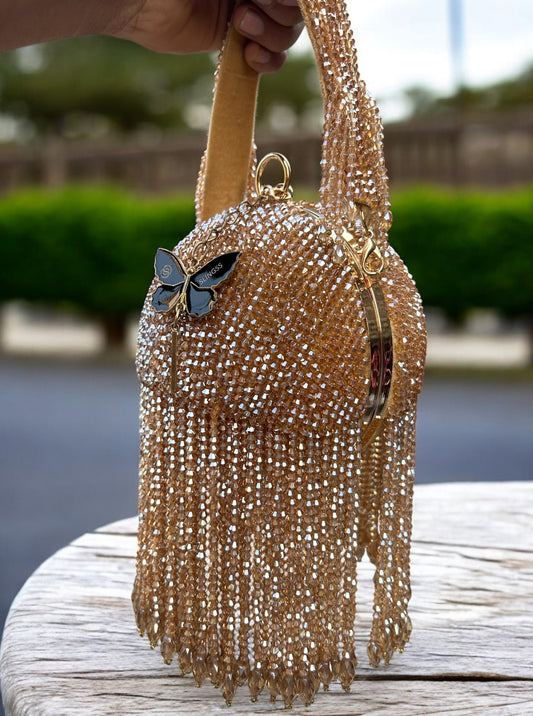 Slingss Exclusive Luxury Range Ball Shaped Crystal Partywear Handbag For Ladies With Handle