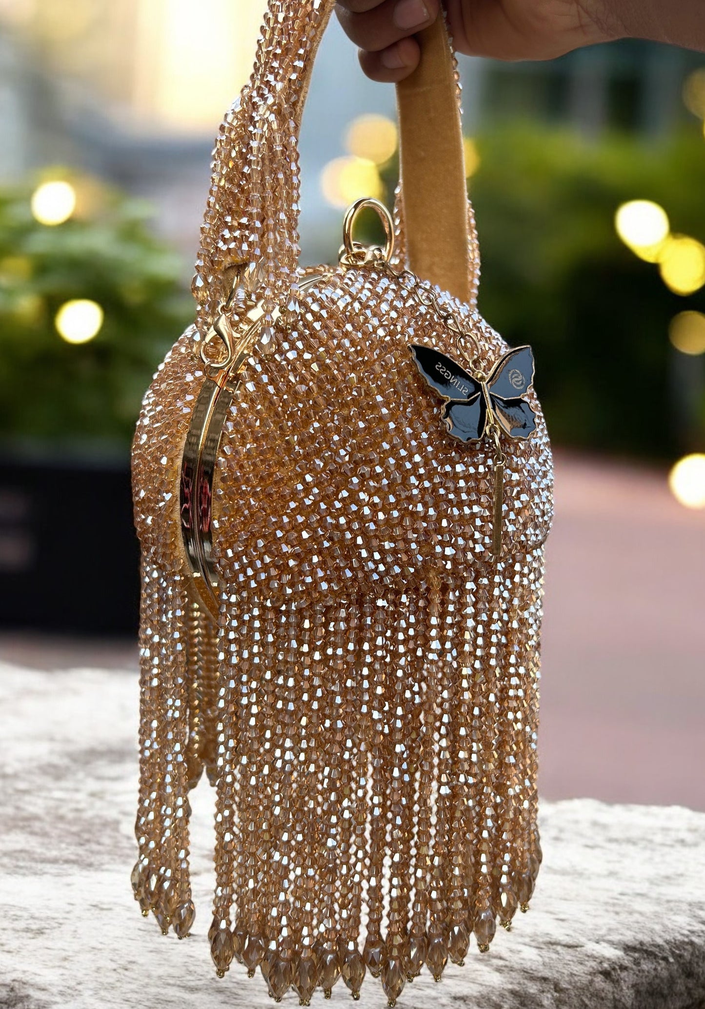 Slingss Exclusive Luxury Range Ball Shaped Crystal Partywear Handbag For Ladies With Handle