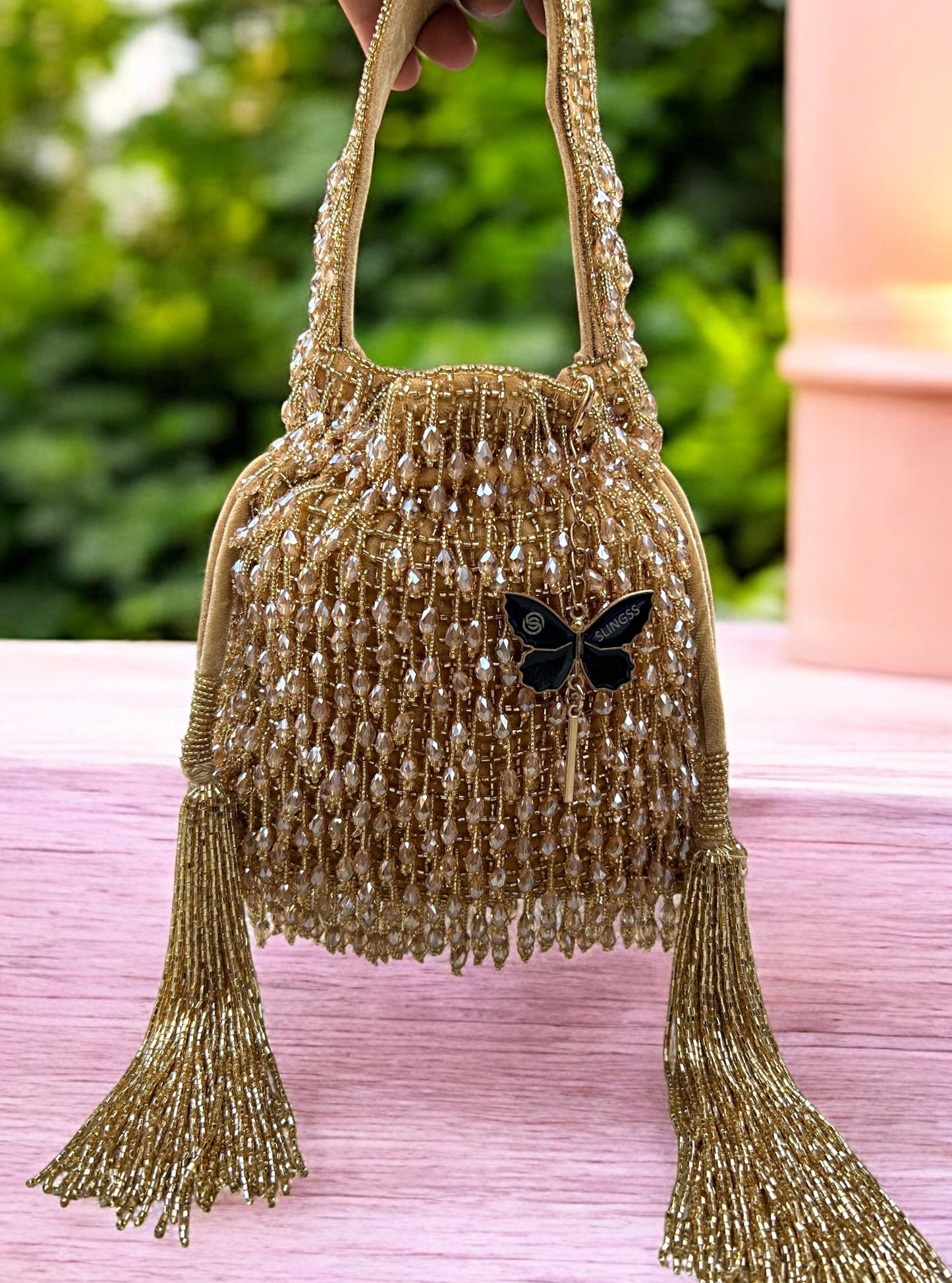 Slingss Exclusive Luxury Range Crystal Partywear Potli For Ladies With Handle